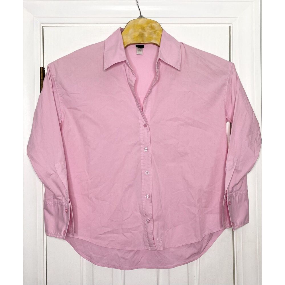 Monrow Women's Poplin Button Down Shirt Pink Small Cotton Blend